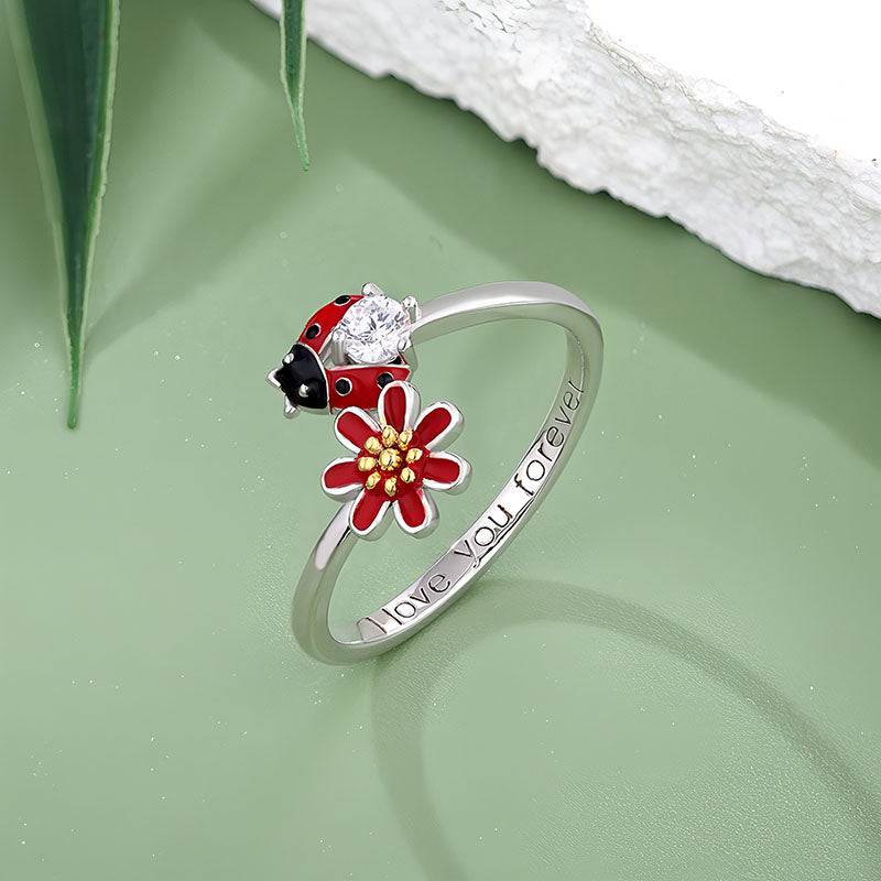 Origsoul Colorful Ladybug Ring with Flower Detail https://origsoul.com/products/colorful-ladybug-ring-enamel-jewelry